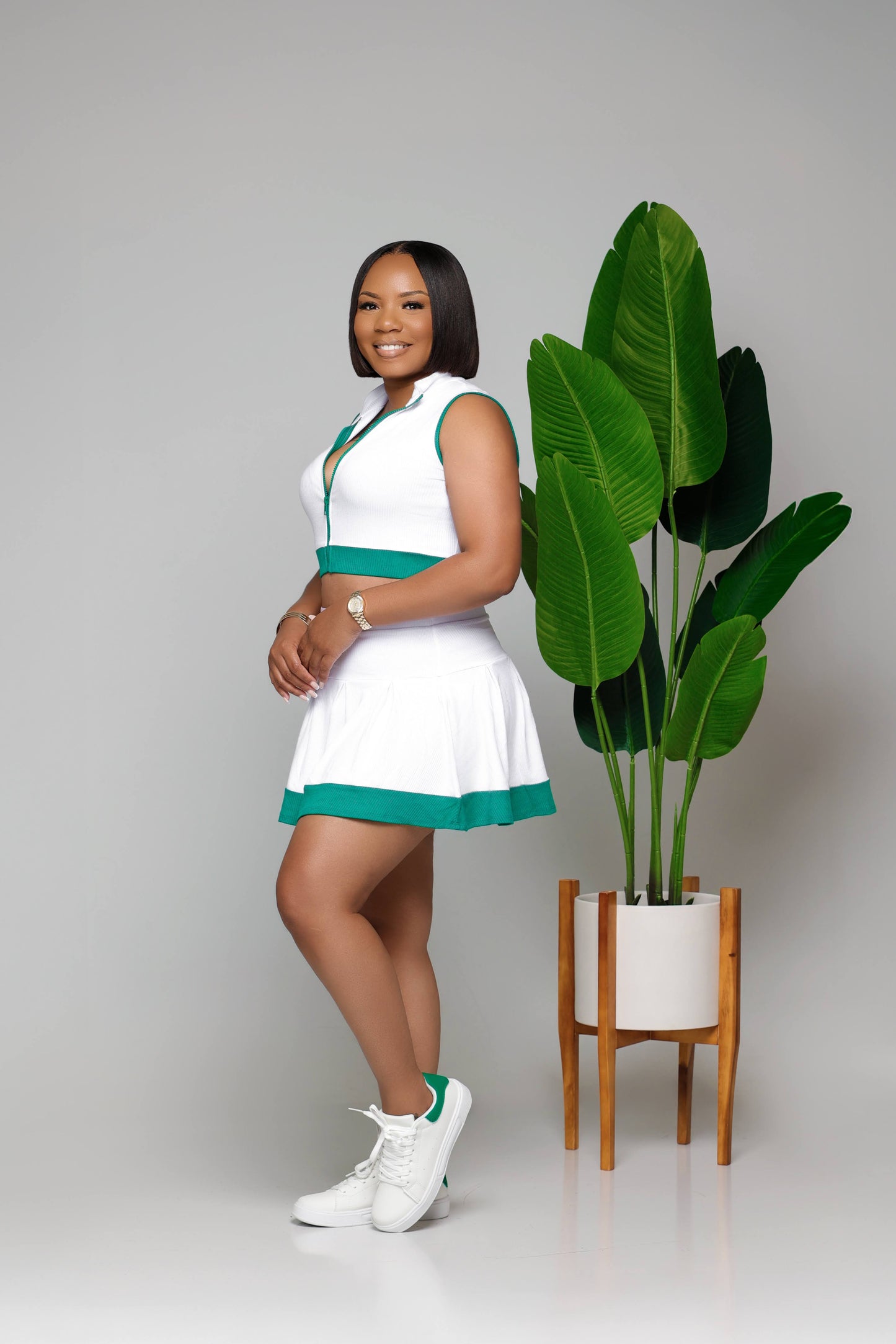 Having My Way Skirt Set (White/Green)