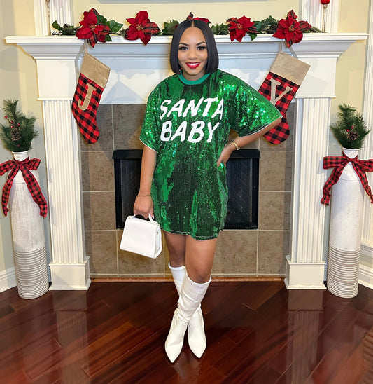 Santa Baby Sequin Tunic (Green)