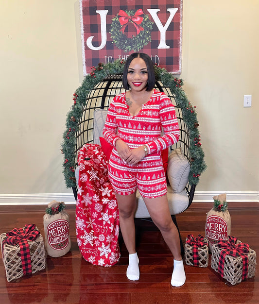 Holiday Romper Pajamas (Red/White)