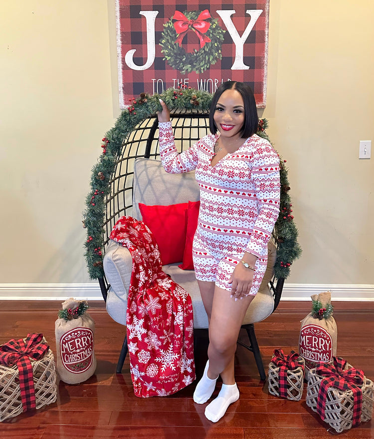 Holiday Romper Pajamas (White/Red)