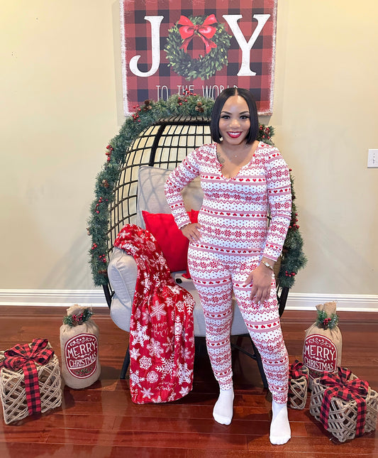 Holiday Jumpsuit Pajamas (White/Red)